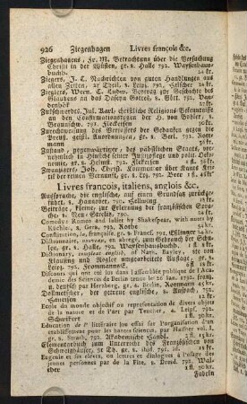 926-928, Livres francois, italiens, anglois &c.