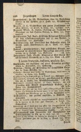 926-928, Livres francois, italiens, anglois &c.
