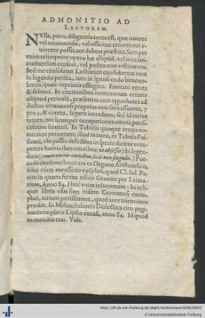 Admonitio ad Lectorem