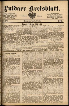 Erste Ausgabe vom Samstag, den 09. Oktober 1886.