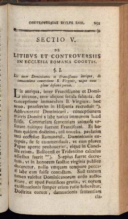 Sectio V. De Litibus et Controversiis in Ecclesia Romana Coortis.
