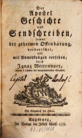 Biblia Sacra, oder die heilige Schrift des alten und neuen Testamentes, [13]. Der Apostel Geschichte und Sendschreiben, sammt der geheimen Offenbarung