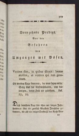 329-349, Dreyzehnte Predigt. Von den Gefahren des Umganges mit Bösen.