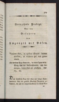 329-349, Dreyzehnte Predigt. Von den Gefahren des Umganges mit Bösen.