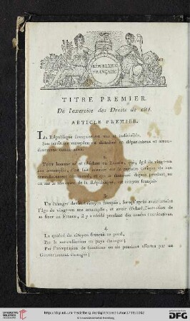 Titre premier: De l'exercice des Droits de cité