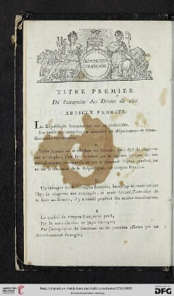 Titre premier: De l'exercice des Droits de cité