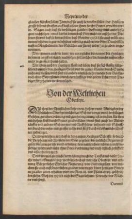 Von der Weltlichen Oberkeyt.