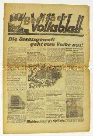 Wahlzeitung der SPD "Berliner Volksblatt" zur Reichstagswahl 1930