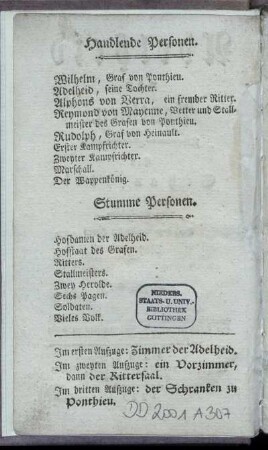 Handelnde Personen. - Stumme Personen.