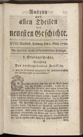 XVIII. Nachlese. Coburg, den 2. May. 1750.