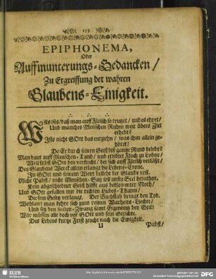 Epiphonema, Oder Auffmunterungs-Gedancken, Zu Ergreiffung der wahren Glaubens-Einigkeit