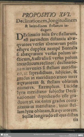 Propositio XVI. Declinationem, longitudinem & latitudinem stellarum indagare