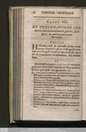Caput VII. De Gubernatione Creaturarum rationalium genere, & in specie, de gubernatione earum ante lapsum.