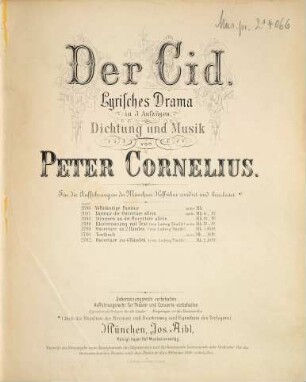 Der Cid : lyrisches Drama in 3 Aufzügen