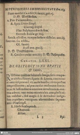Curatio LXXI. [Curatio LXXIII.] De Obstructione Epatis et Lienus