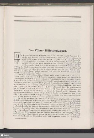 Das Cölner Hilfsschulwesen