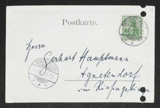 Brief von Felix Hollaender an Gerhart Hauptmann