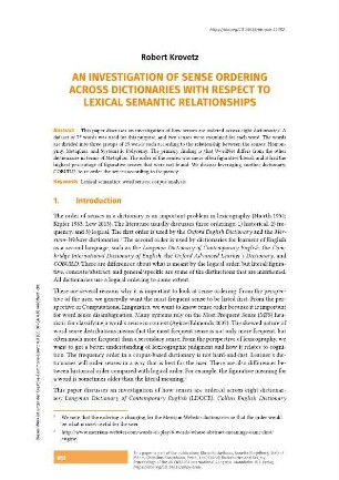 An investigation of sense ordering across dictionaries with respect to lexical semantic relationships