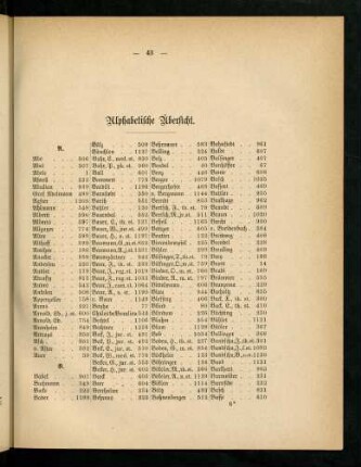 43-49, Alphabetische Übersicht