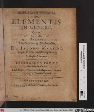 Disputatio Physica, De Elementis In Genere