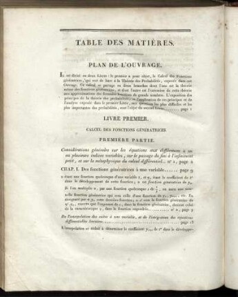 Table des Matières. Plan de l'ouvrage.