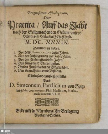 Prognosticon astrologicum oder Practica
