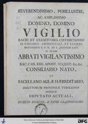 Reverendissimo, Perillustri Ac Amplissimo Domino Domino Vigilio ...