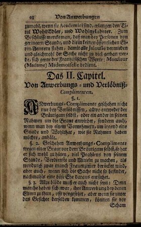 Das II. Capitel. Von Anwerbungs- und Verlöbniß-Complimenten.