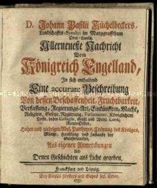 Geschichte, Topographie und Landeskunde von England