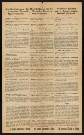 Veröffentlichungen des deutschen General-Gouvernements. Das General-Gouvernement in Beligien. Berlin/Sofia/Konstantinopel 14.-15. September 1917.