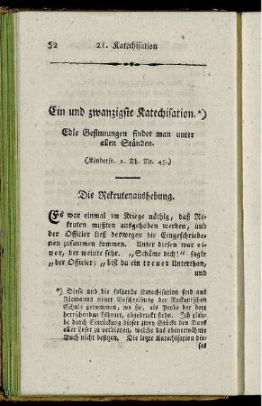 Ein und zwanzigste Katechisation. Edle Gesinnungen findet man unter allen Ständen.