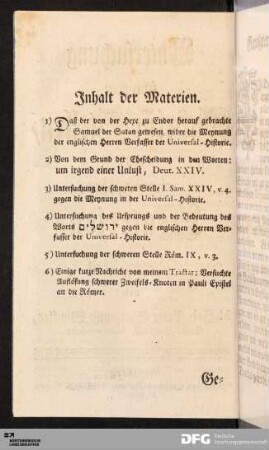 Inhalt der Materien.