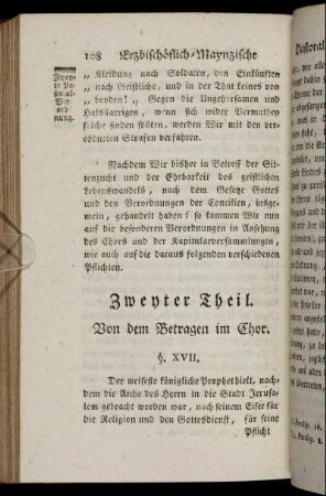 Zweyter Theil. Von dem Betragen im Chor