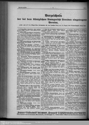 Vereinsregister : Verzeichnis der bei dem königlichen Amtsgericht Dresden eingetragenen Vereine