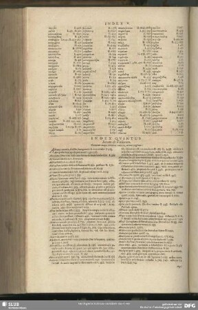 Index Quintus Rerum & Verborum. Numerus major denotat tomum, minor paginam