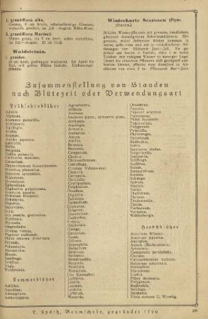 Zusammenstellung von Stauden nach Blütezeit oder Verwendungsart
