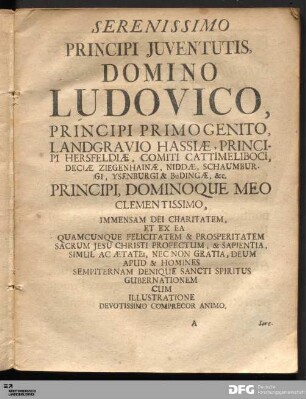 Serenissimo Principi Juventutis, Domino Ludovico...