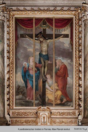 Jesus am Kreuz, umgeben von der Jungfrau Maria, Maria Magdalena und dem Evangelisten Johannes