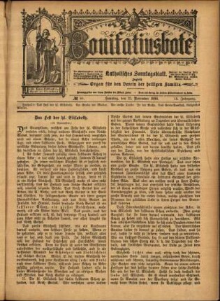 Erste Ausgabe vom Sonntag, den 13. November 1898.