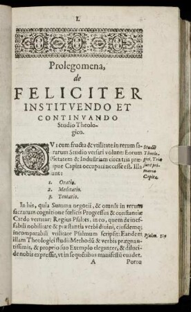 Prolegomena, de Feliciter Instituendo Et Continuando Studio Theologico.