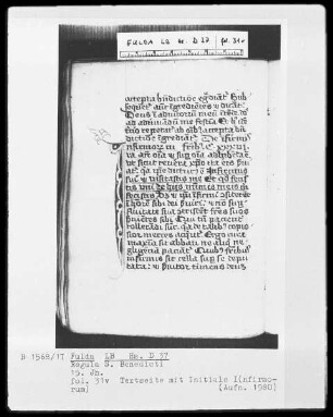 Regula Sancti Benedicti — Initiale I (nfirmorum), Folio 31verso
