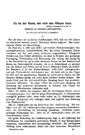 Es ist der Geist, der sich den Körper baut (Schiller, Wallensteins Tod, III, 13) : Gedanken zur nationalen Jahrhundertfeier