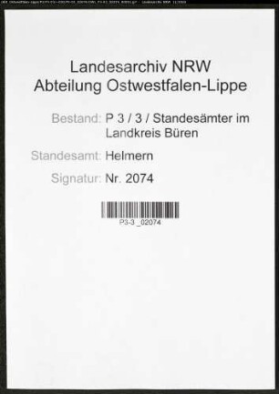 Sterberegister Standesamt Helmern