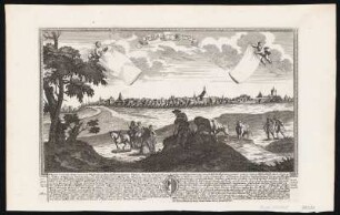 Ansicht von Leipzig, Umrißradierung, um 1720 : Lipsia = Leipzig / Ioseph Fridrich C. Leopold excudit. - Aug. Vind. , [um 1720]. - 1 Ansicht : Kupferstich ; 29 x 16 cm