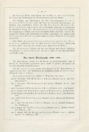 Das vierte Vereinsjahr 1890-1891