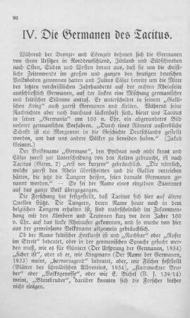 IV. Die Germanen des Tacitus