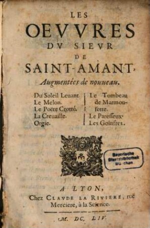 Les oeuvres du Sieur de Saint-Amant