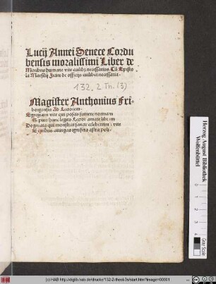 Lucij Annei Senece Cordu||bensis moralissimi Liber de || Moribns humane vite cuilib#[m] necessarius. Cũ Episto||la Marsilij Ficini de officijs cuilibet necessaria.|| ... ||