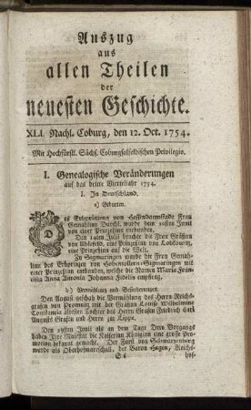 XLI. Nachl. Coburg, den 12. Oct. 1754.