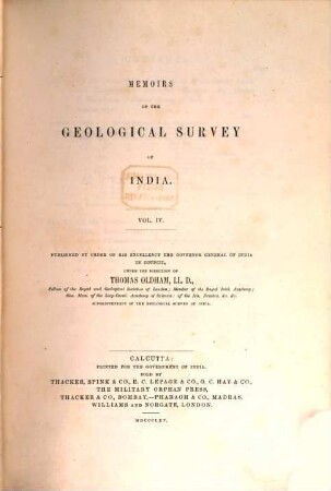 Memoirs of the Geological Survey of India. 4. 1865